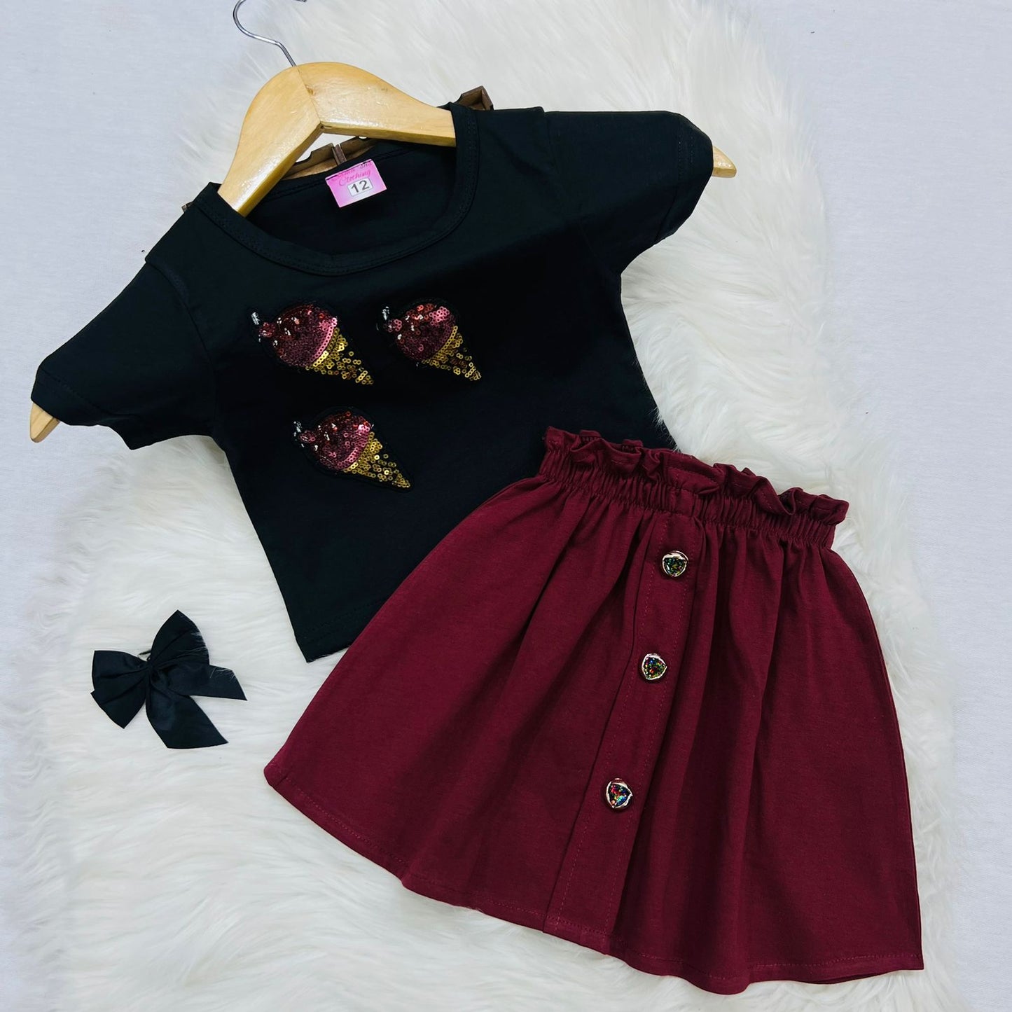 Black Sequins Ice Cream Top Maroon Skirt Blended Stuff