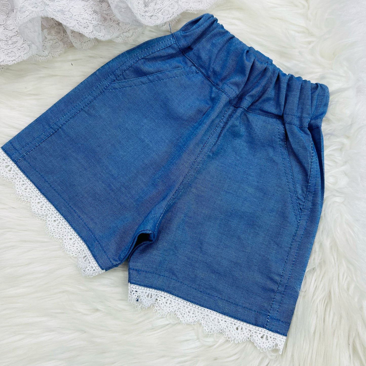 White Chicken Kari Net Frock Blue Denim Shorts