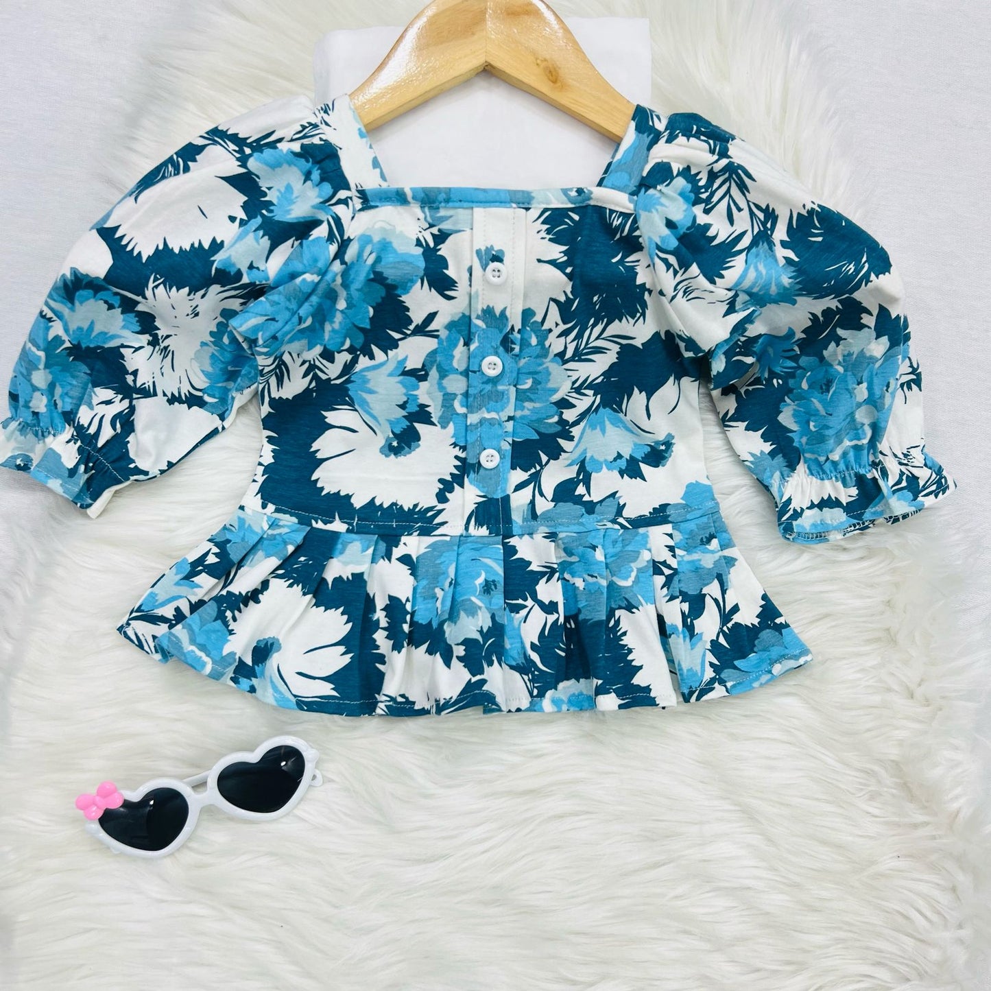 White Blue Floral Frock Shorts Blended Stuff