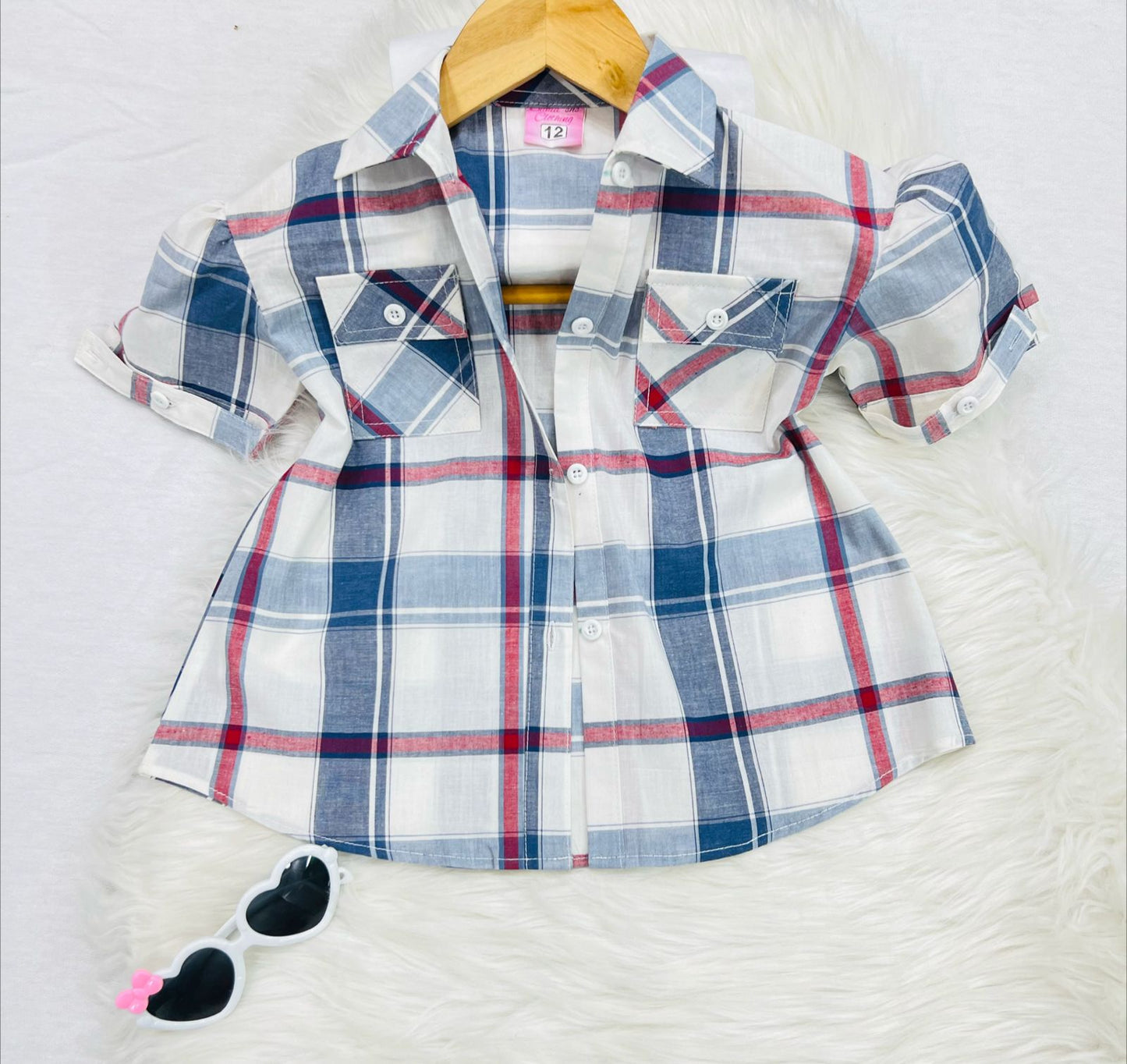 White Blue Check Button Down Shirt Cotton Stuff