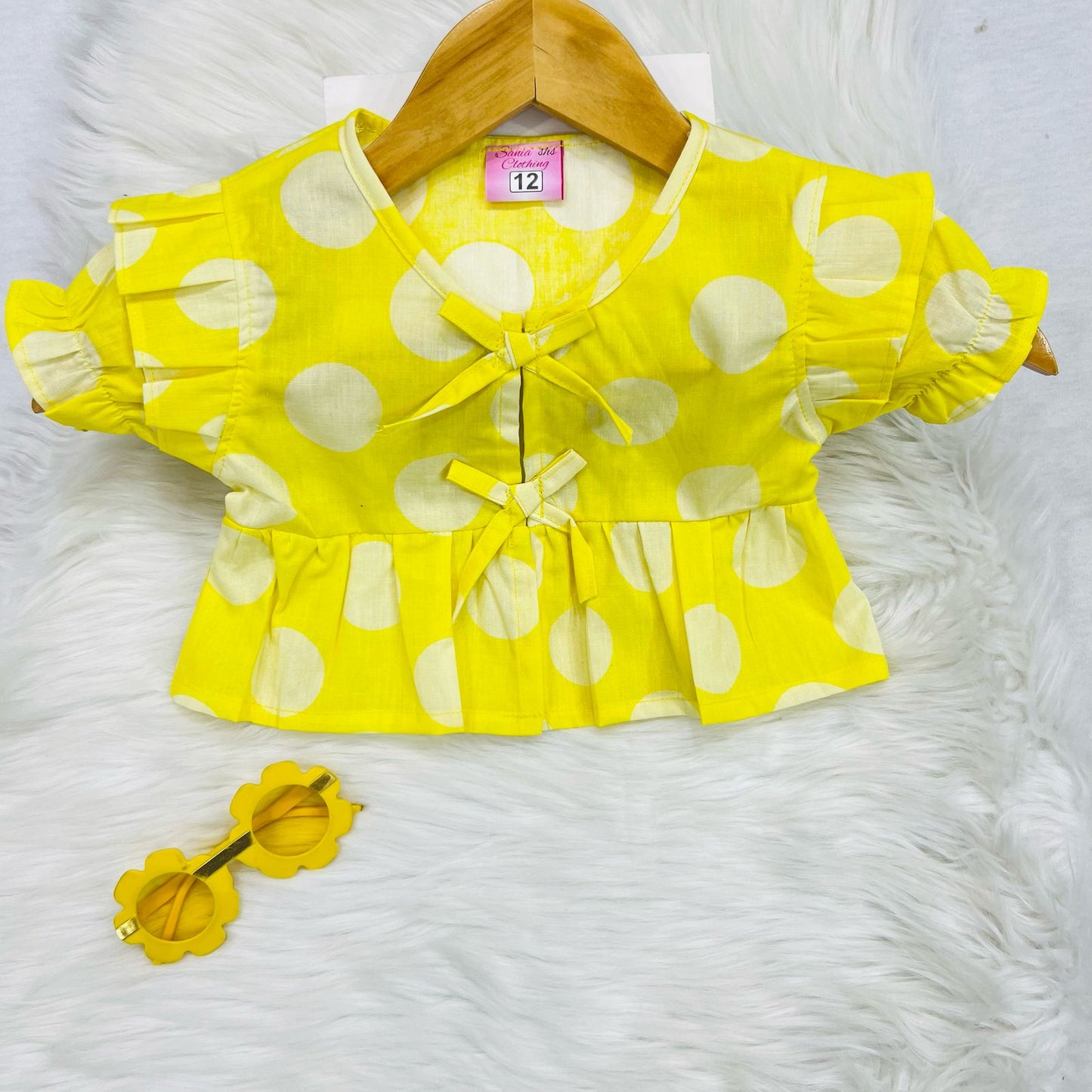 Yellow White Polka Butterfly Top Shorts Cotton Stuff