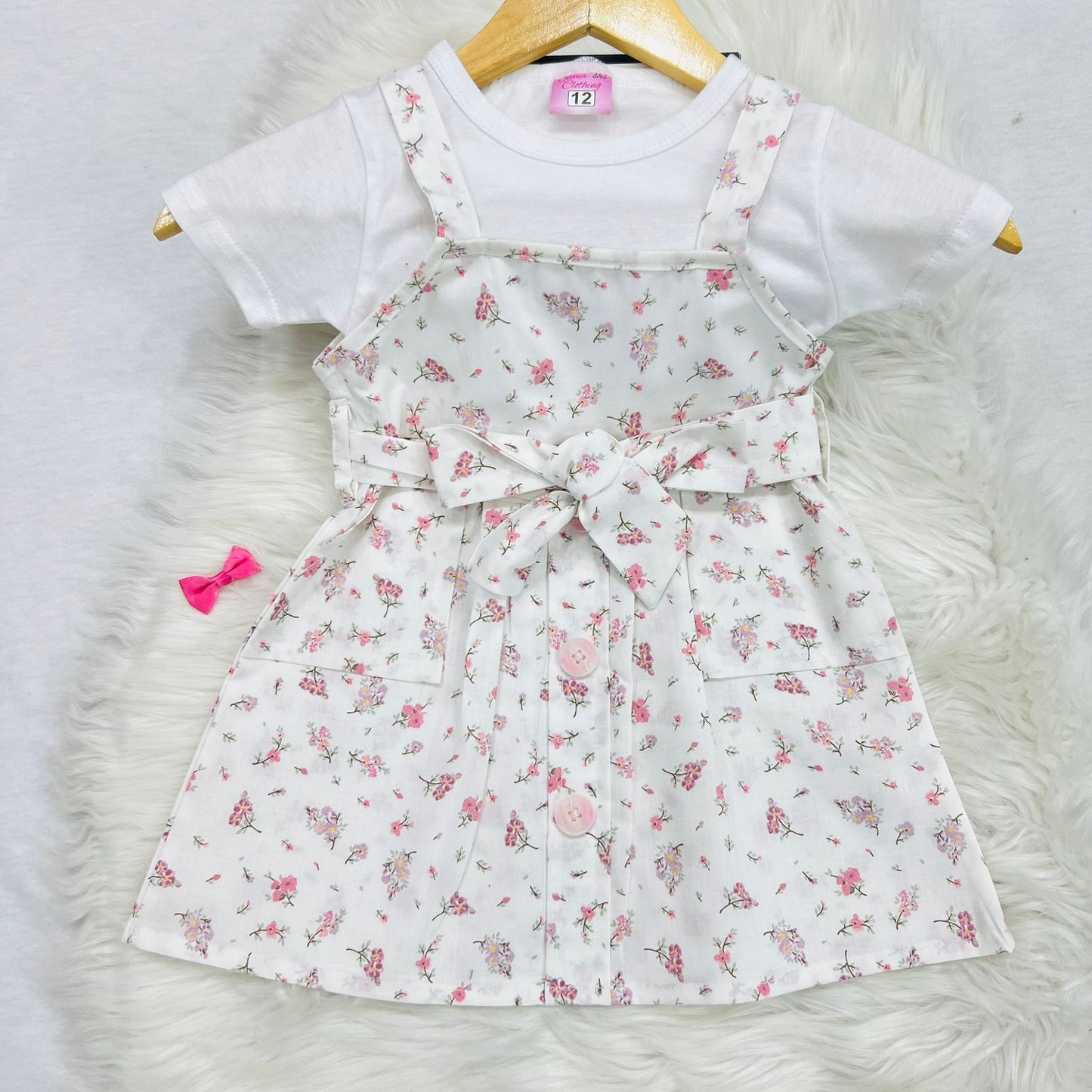 White Top Blended White Pink Floral Dangree Cotton