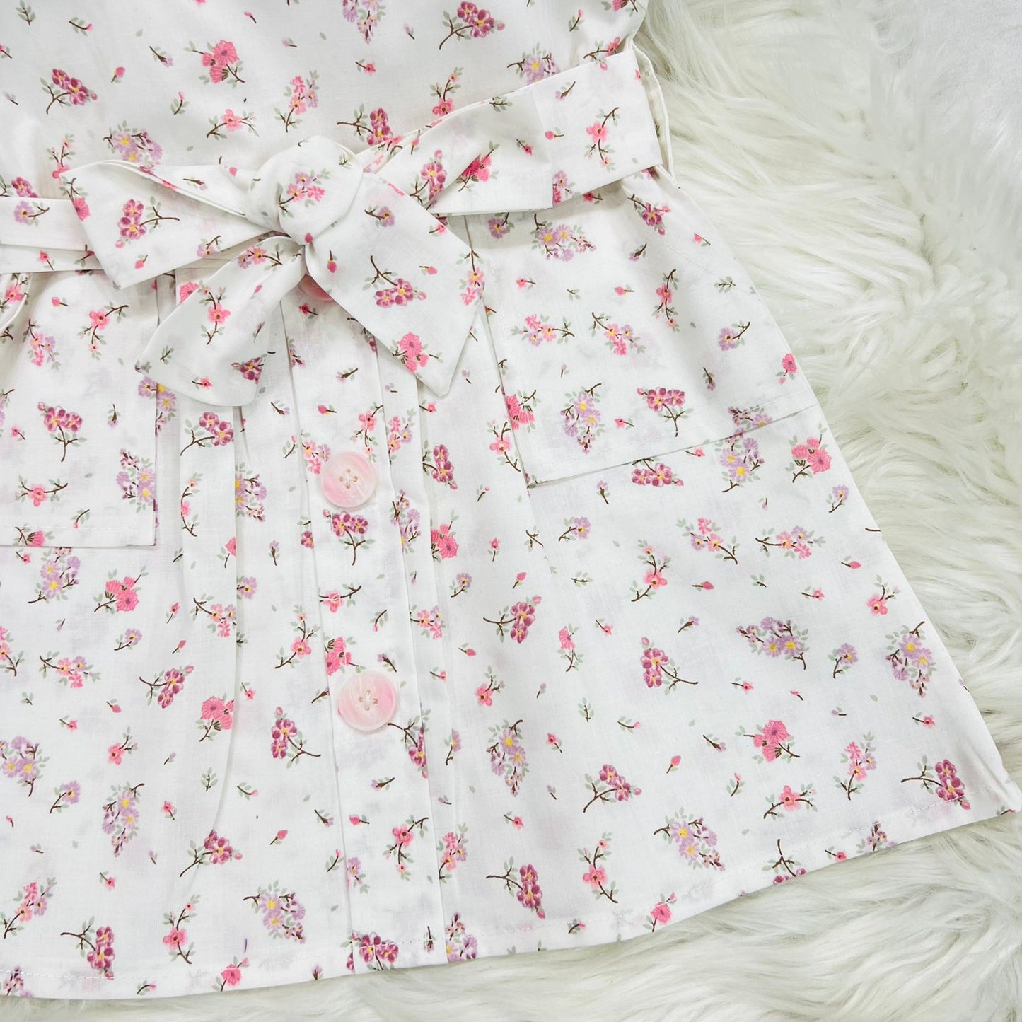 White Top Blended White Pink Floral Dangree Cotton