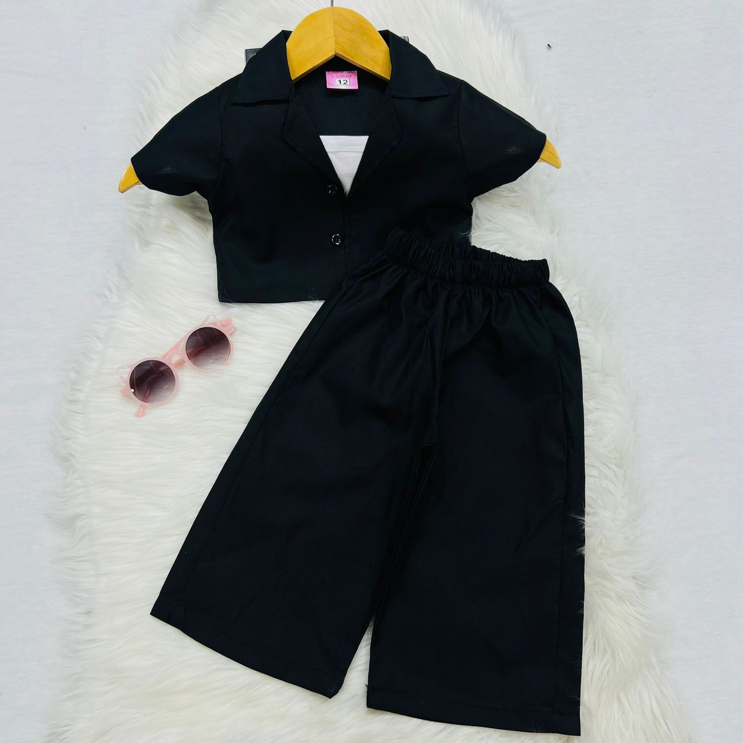 White Camisole Top Black Coat Collar Top Black Trousers Cotton