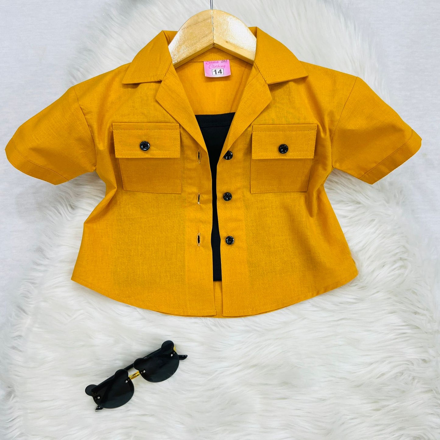 Black Camisole Top Mustard Button Down Shirt Trouser Cotton