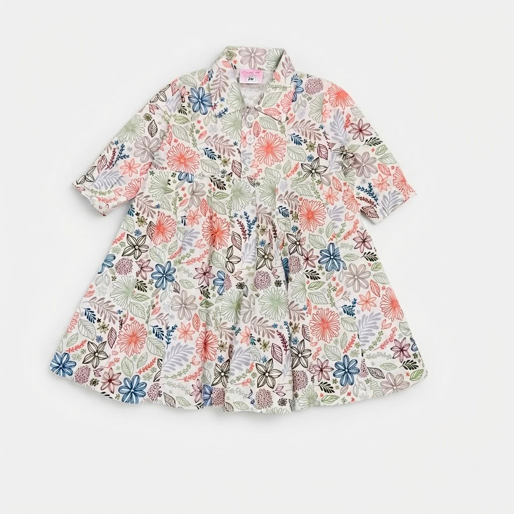 Floral planned frock dress paired with a solid blue corset-style overlay top