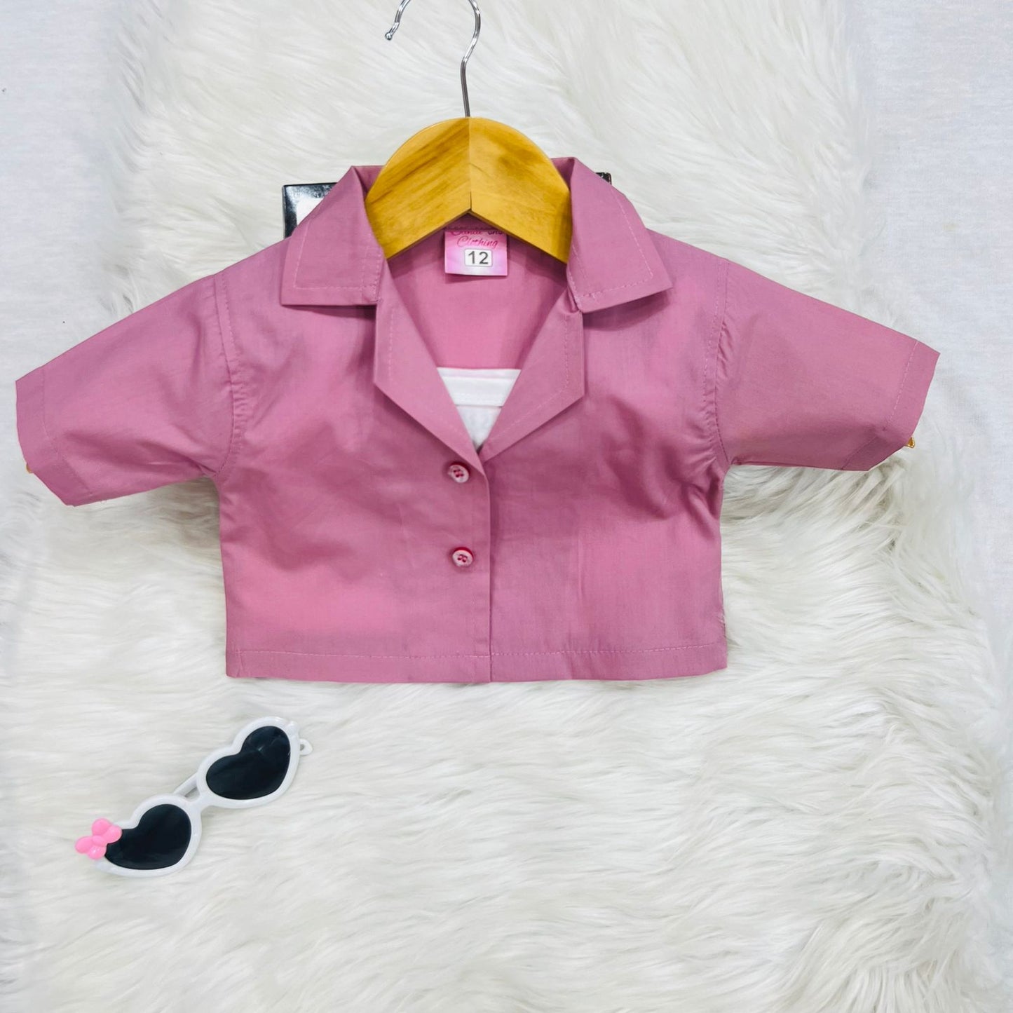 Tea Pink Coat Collar Top Trousers Cotton Stuff