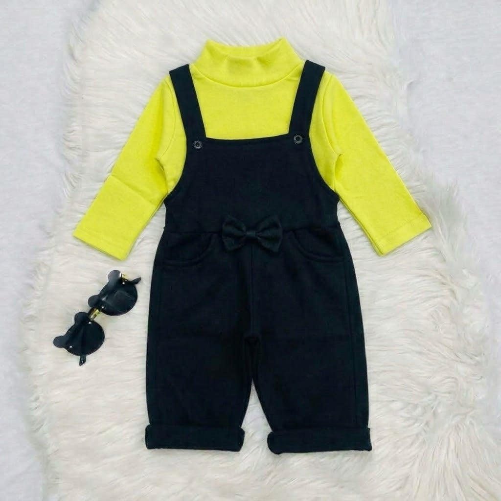 Yellow turtleneck outfit set with a small bow black dangree terry stuff (Copy 6)