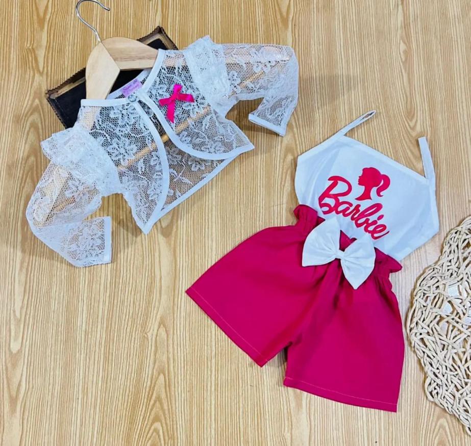 White Net Coat White Barbie Top Pink Short
