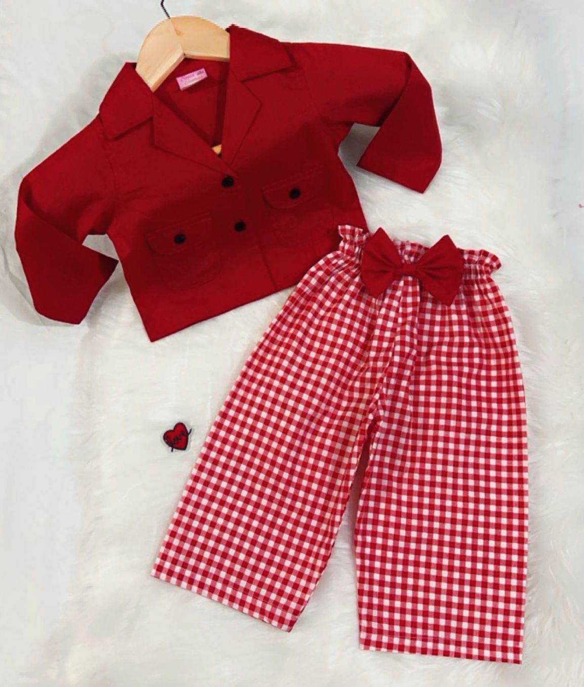 Red Coat Collar Top Red Check Trouser