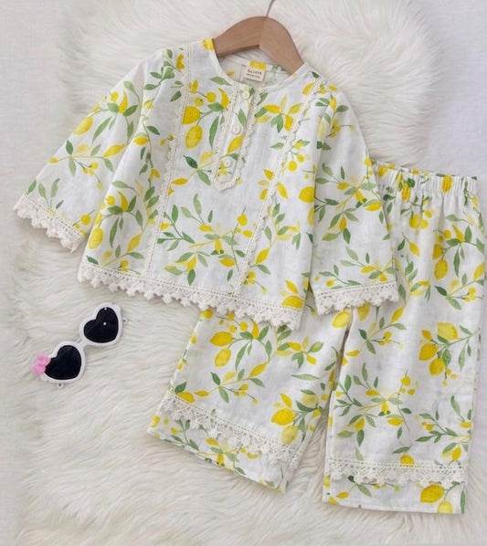 White Floral Print Kurta Trouser 2 Piece Cotton Stuff