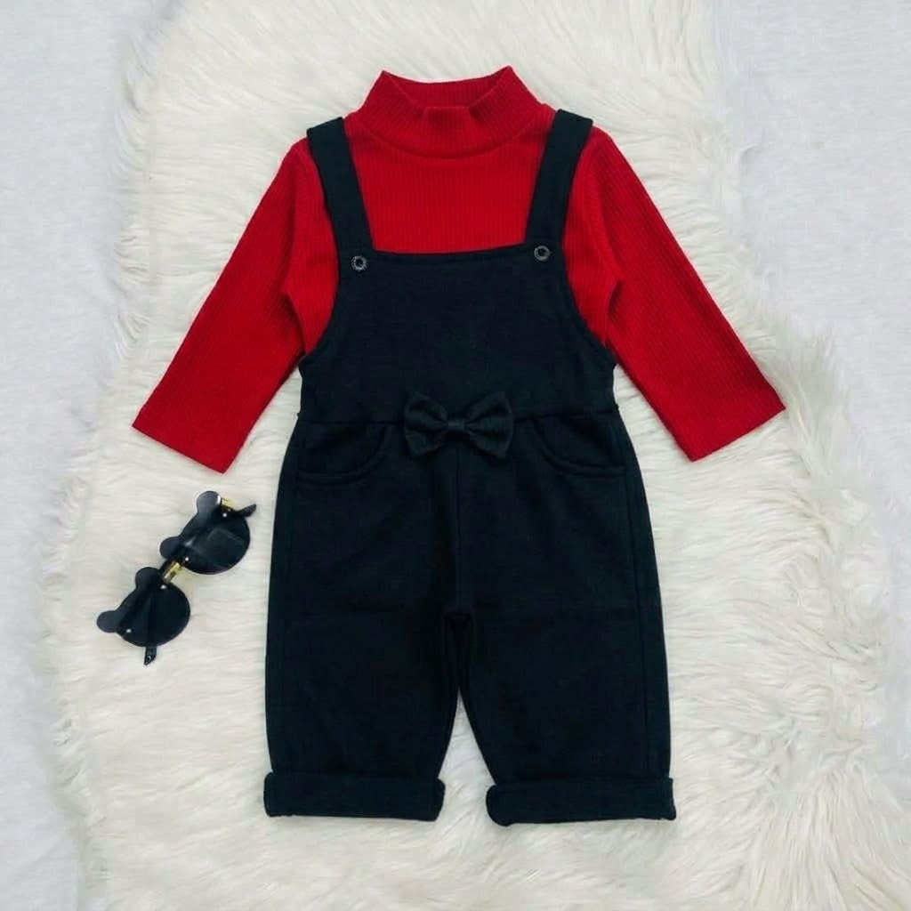 Red turtleneck outfit set with a small bow black dangree terry stuff (Copy 4)