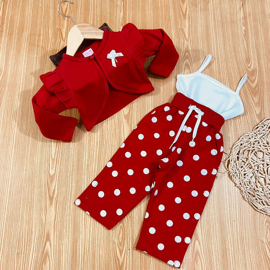 Red Coat White Top Red White Polka Trouser Fleece