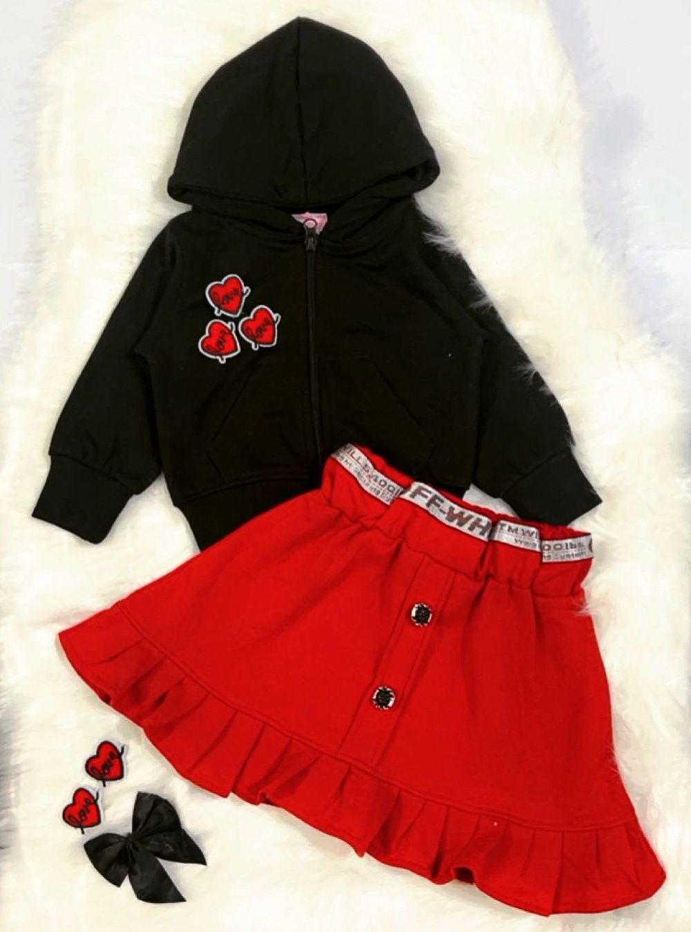 Black Hoodie Red Skirt Fleece