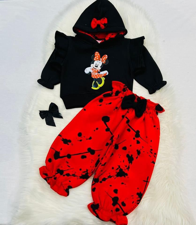 Black Mini Hoodie Red Print Trouser  Fleece Stuff