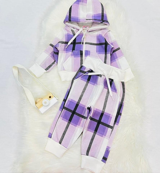 Purple Check Hoodie Trouser Fleece Stuff