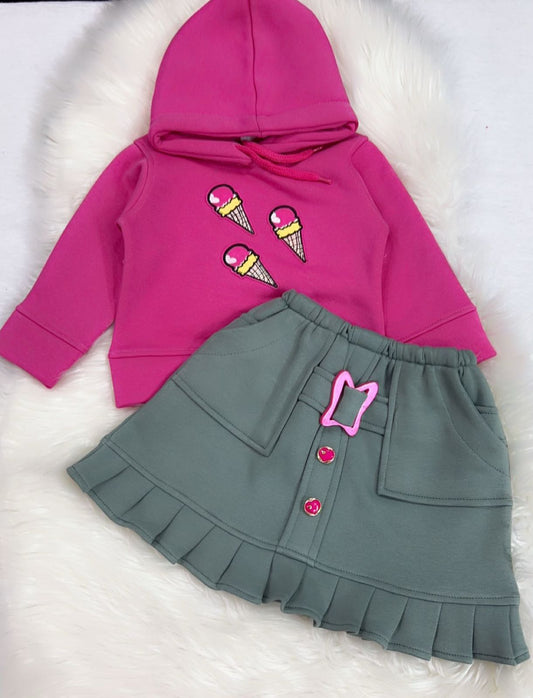 Pink Hoodie Zink Skirt Fleece