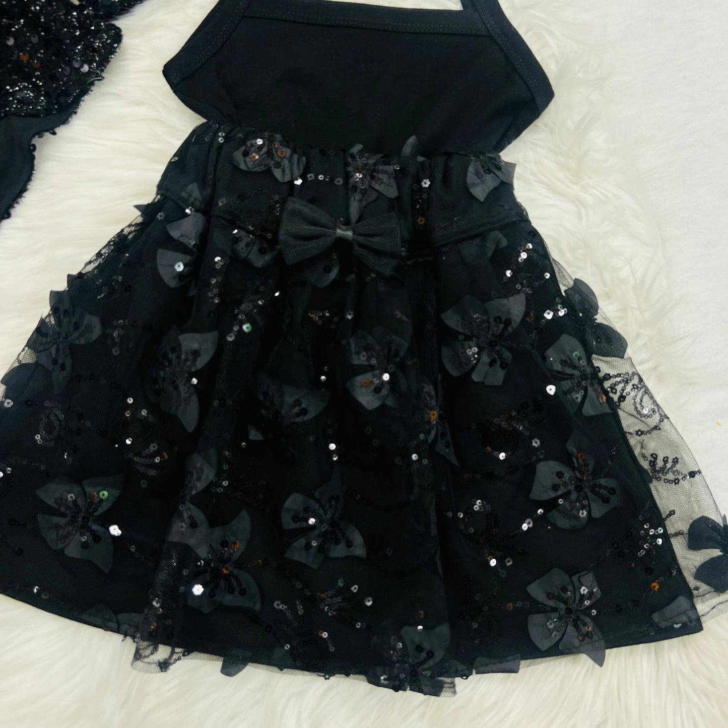 Black Sequins Coat Camisole Top Black 3d Butterfly Net Skirt Blended Summer Stuff