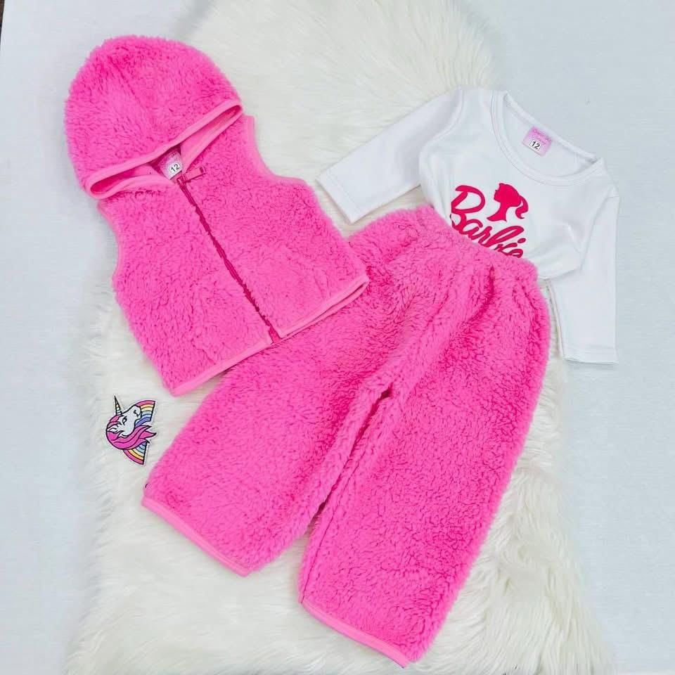 White Barbie Shirt Pink Furry Jacket Pink Fur Trouser