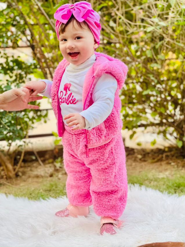White Barbie Shirt Pink Furry Jacket Pink Fur Trouser