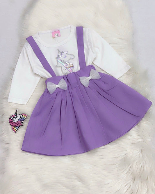 White Unicorn Top Lavender Skirt Blended Top Cotton Skirt
