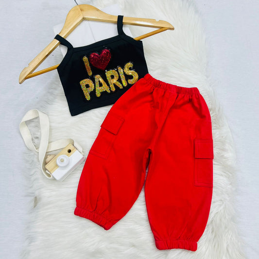 Black Cami Top Red Pocket Trouser Blended Stuff
