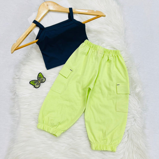 Navy Blue Cami Top Pistachio Green Pocket Trouser Blended Stuff