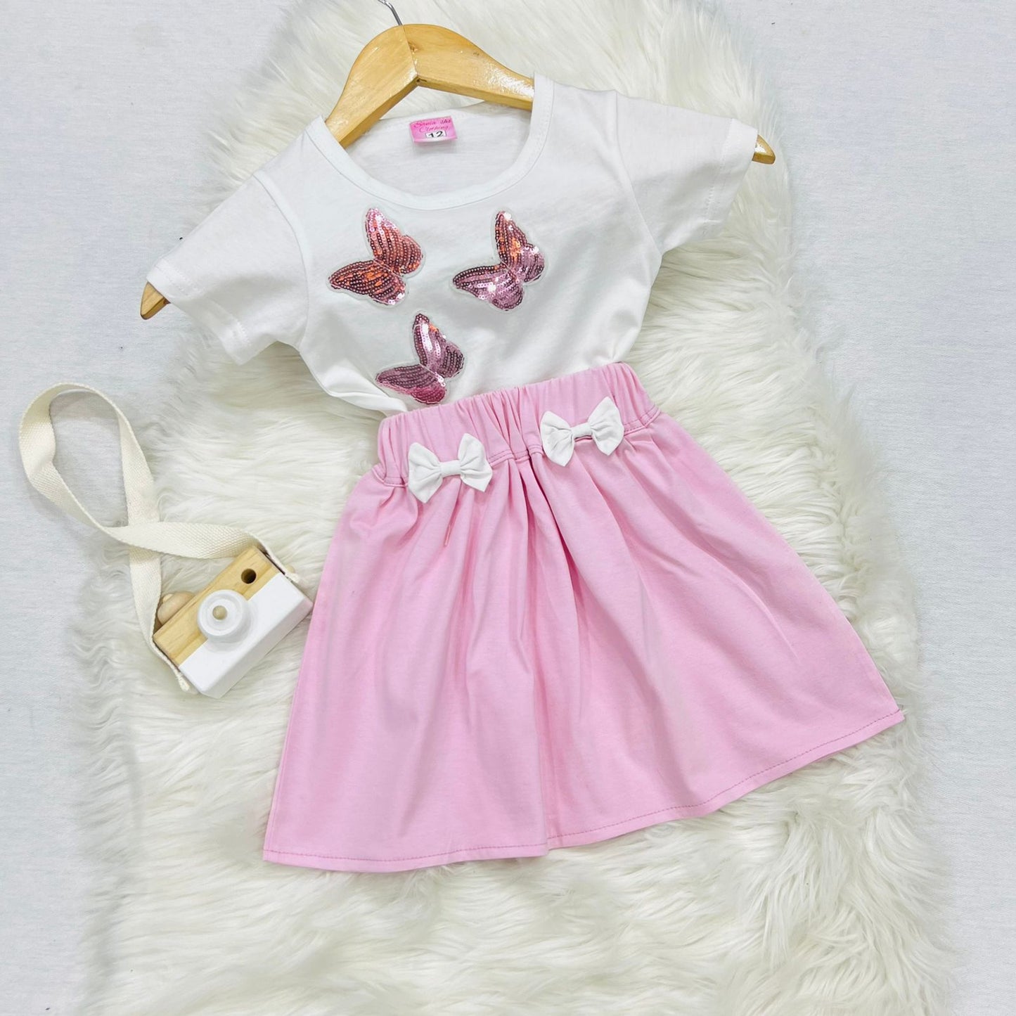 White Sequins Butterfly Top Baby Pink Skirt Blended Stuff