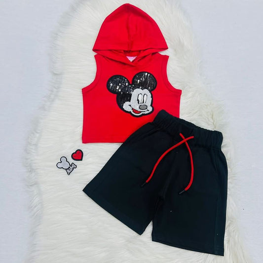 Red Mickey Hoody Black Pocket Shorts Blended Stuff