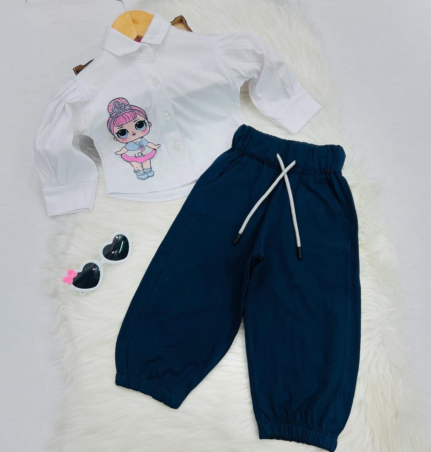 White Doll Top Navy Trouser Blended