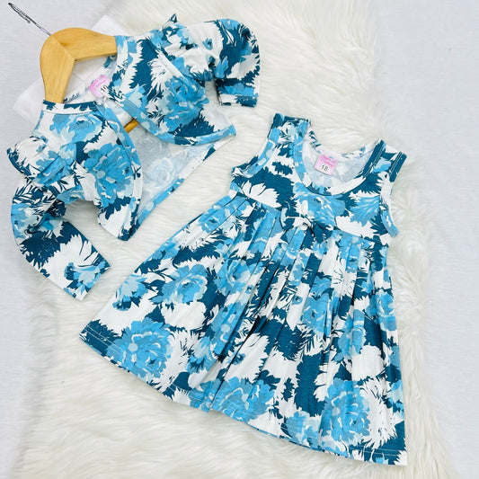 White Blue Floral Frock Coat Blended Stuff
