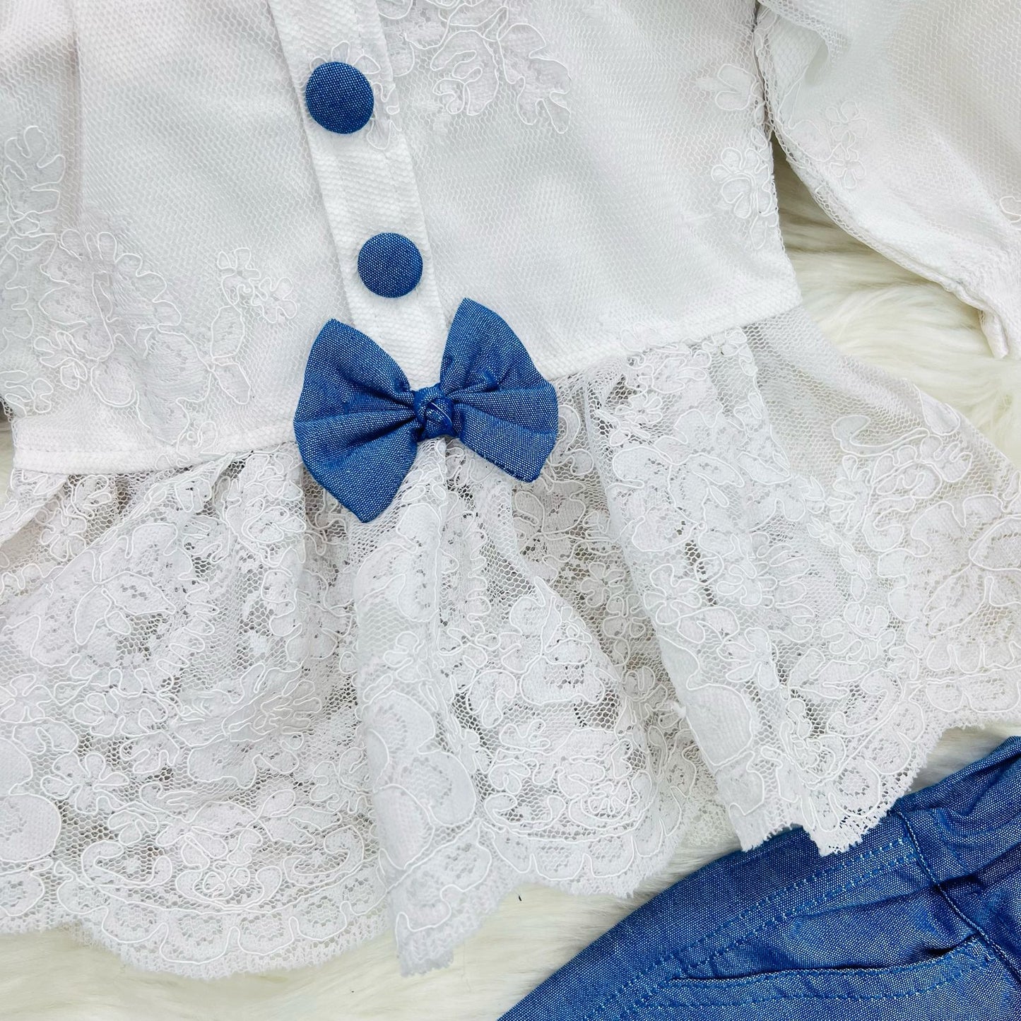 White Chicken Kari Net Frock Blue Denim Shorts