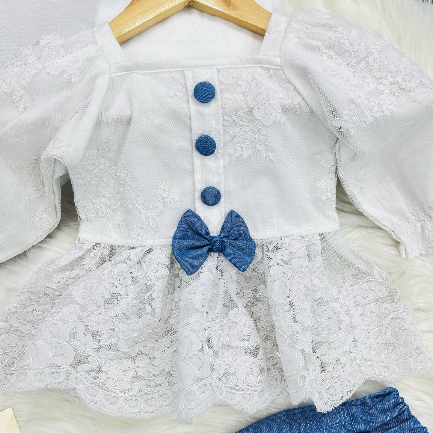 White Chicken Kari Net Frock Blue Denim Shorts