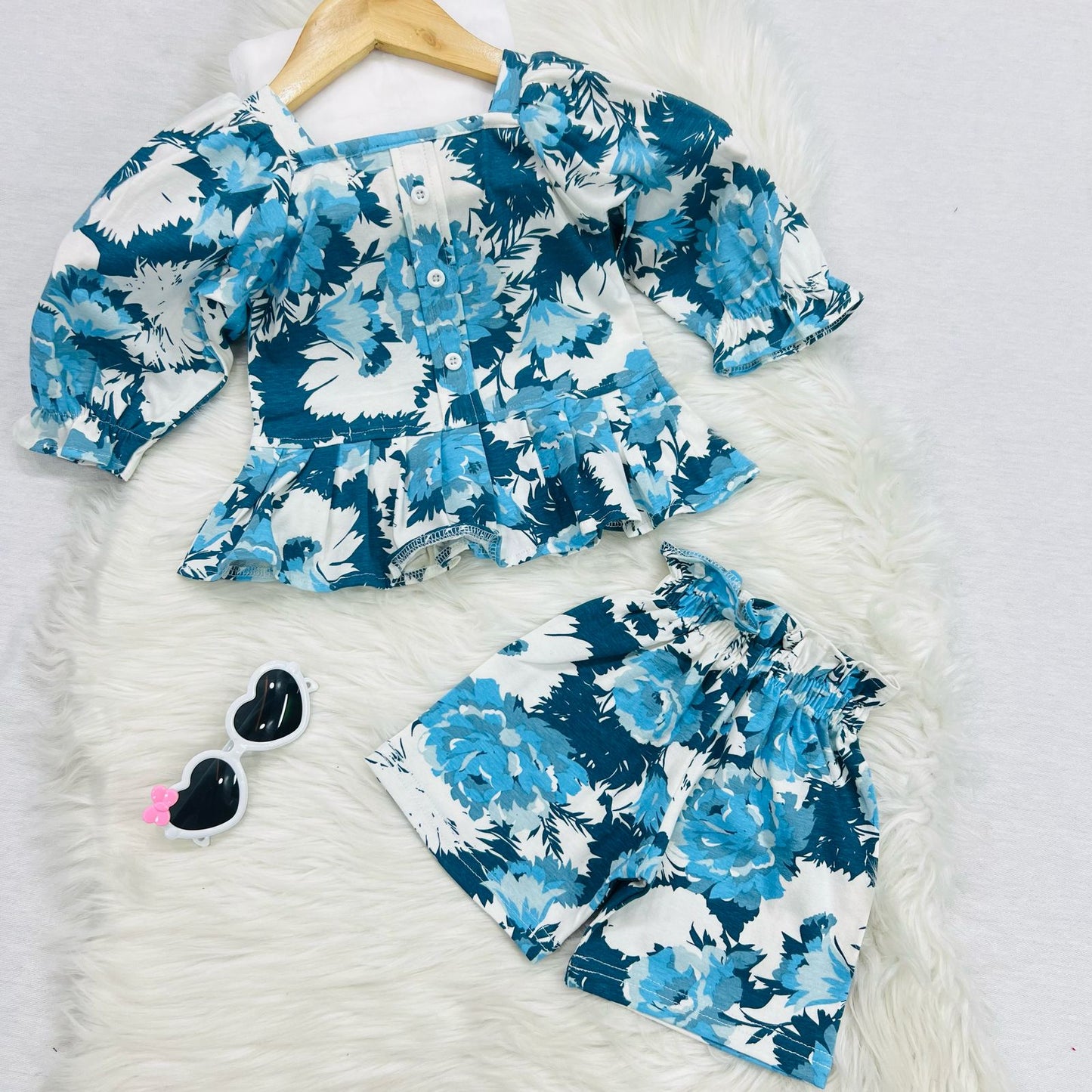 White Blue Floral Frock Shorts Blended Stuff