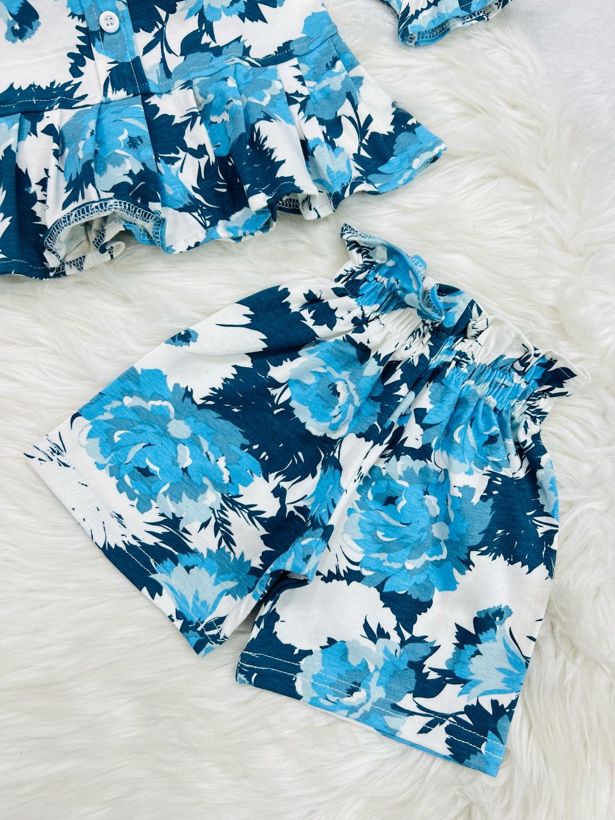 White Blue Floral Frock Shorts Blended Stuff