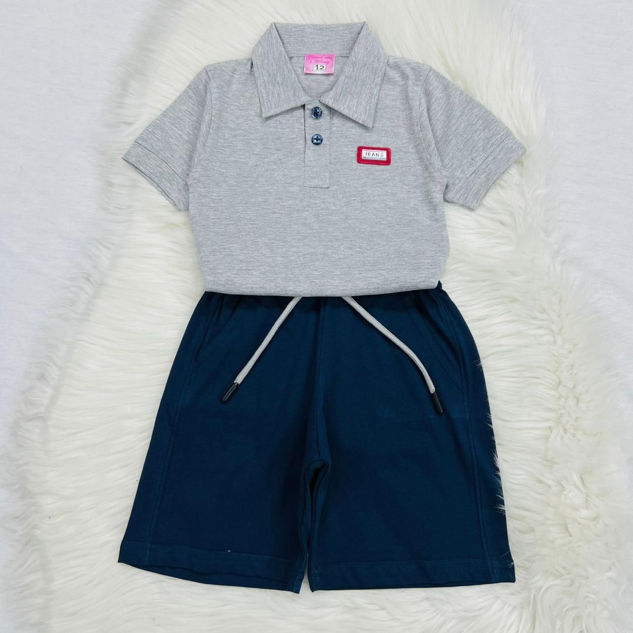 Grey Shirt Navy Blue Shorts Blended