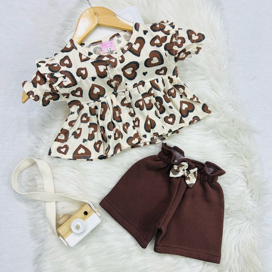 Skin Heart Print Frock Brown Short Blended Stuff