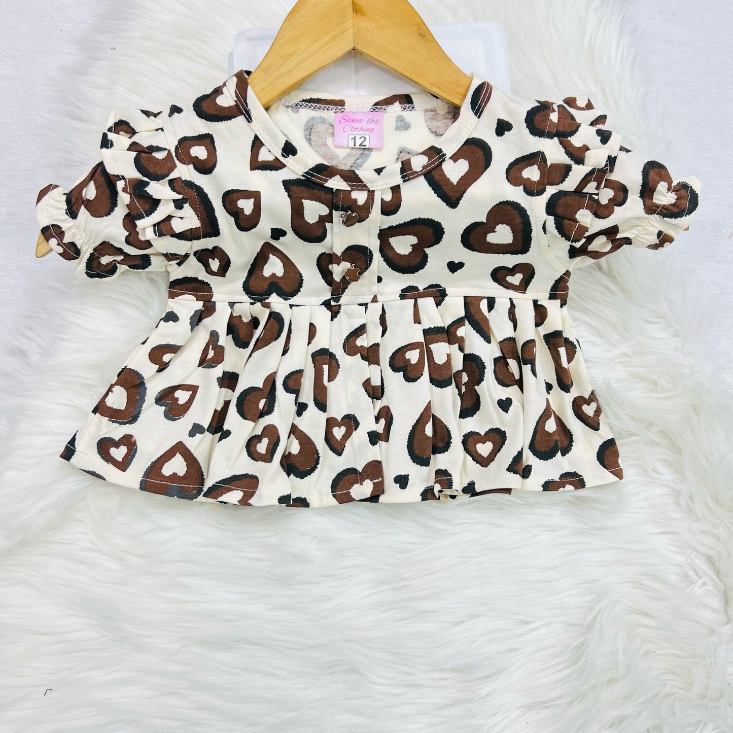 Skin Heart Print Frock Brown Short Blended Stuff