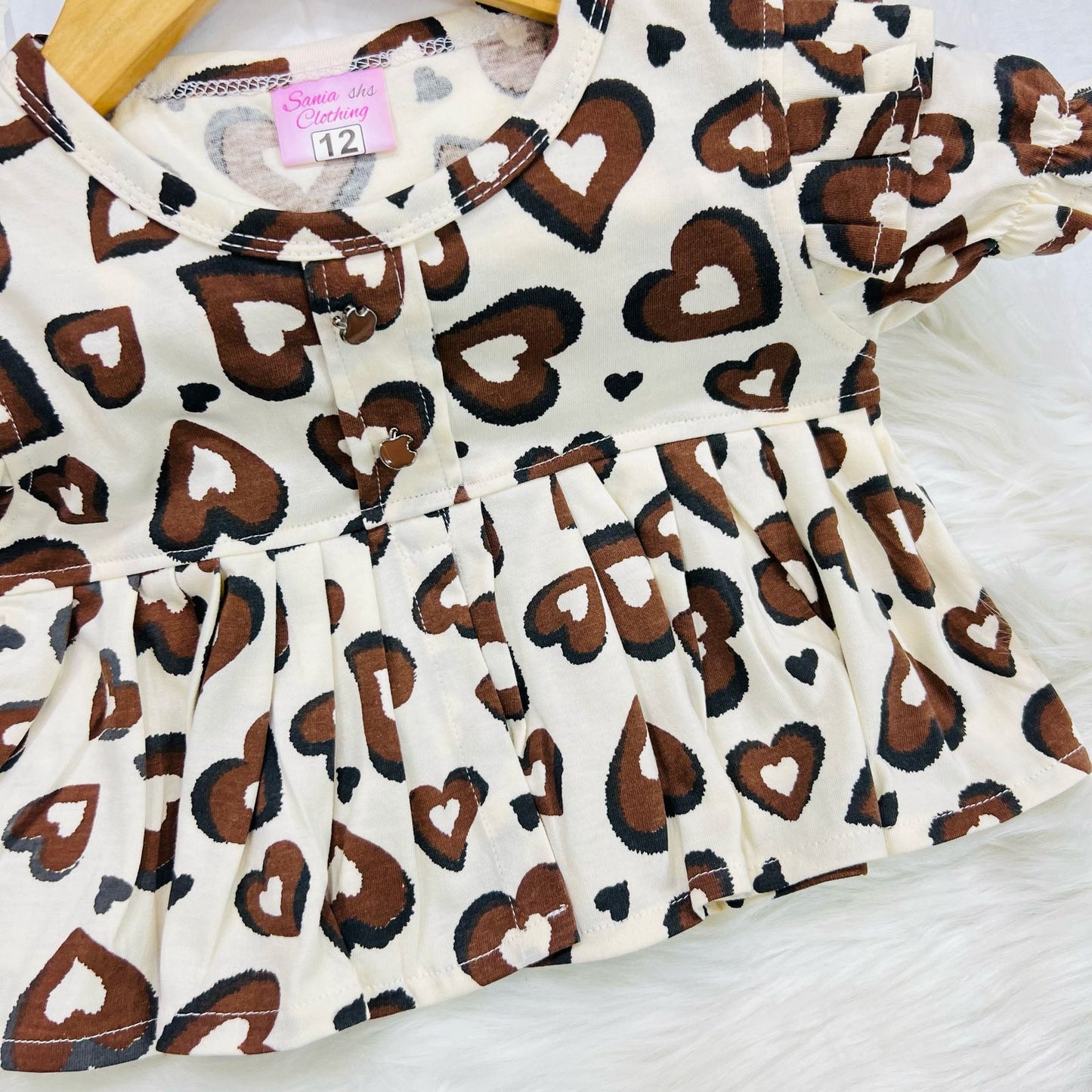 Skin Heart Print Frock Brown Short Blended Stuff