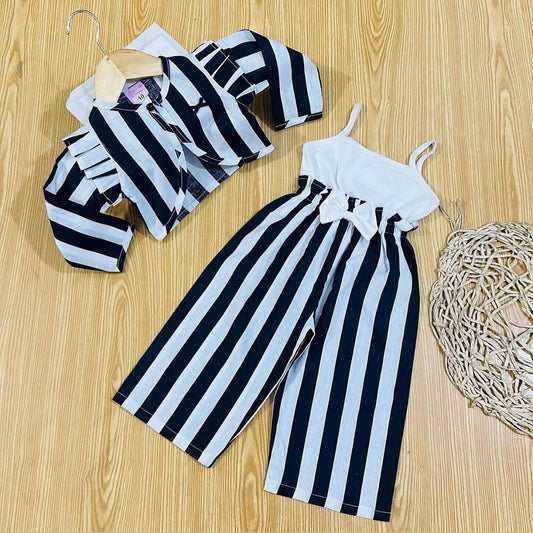 White Top Black White Striped Coat Black White Striped Trousers Cotton