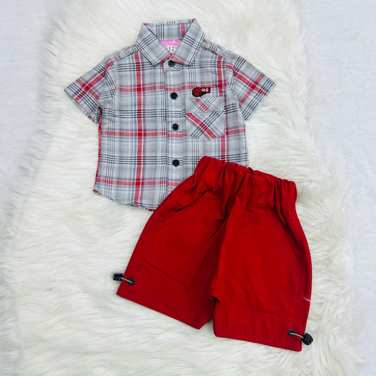 Grey Red Check Boy Shirt Red Shorts Cotton Stuff