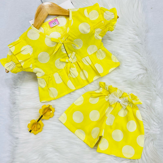 Yellow White Polka Butterfly Top Shorts Cotton Stuff