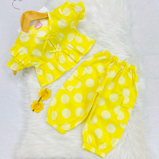 Yellow White Polka Dot Butterfly Top Trouser Cotton Stuff