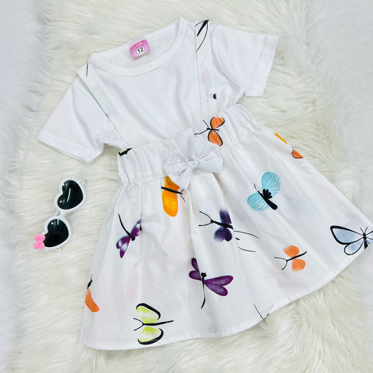 White Top Blended Butterfly Print Skirt Cotton
