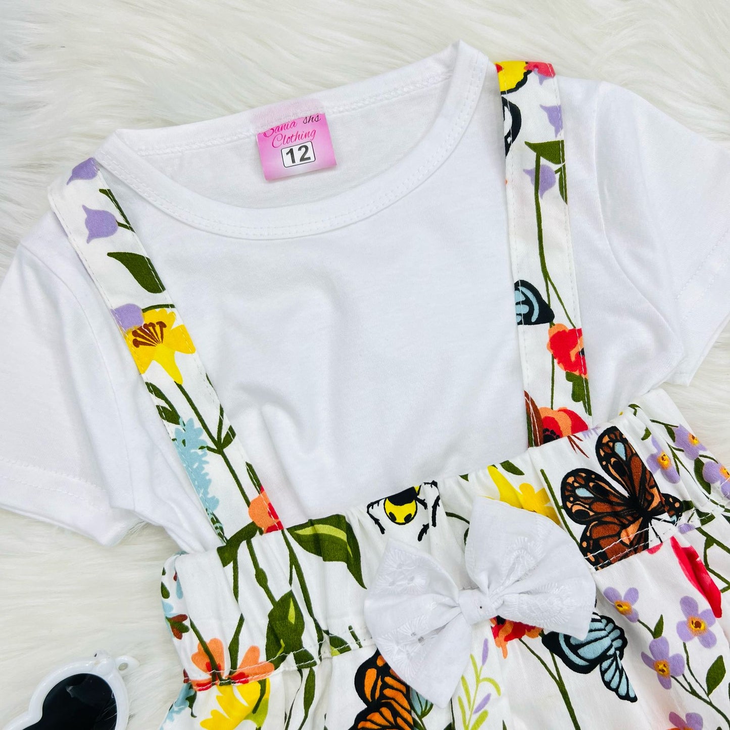 White Top Blended Butterfly Print Skirt Cotton