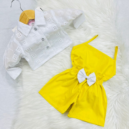 Yellow Camisole Top Yellow Shorts White Chicken Kari Jacket Cotton Stuff