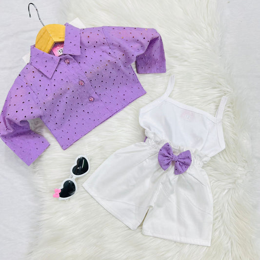 White Camisole Top White Shorts Lilac Chicken Kari Jacket Cotton Stuff