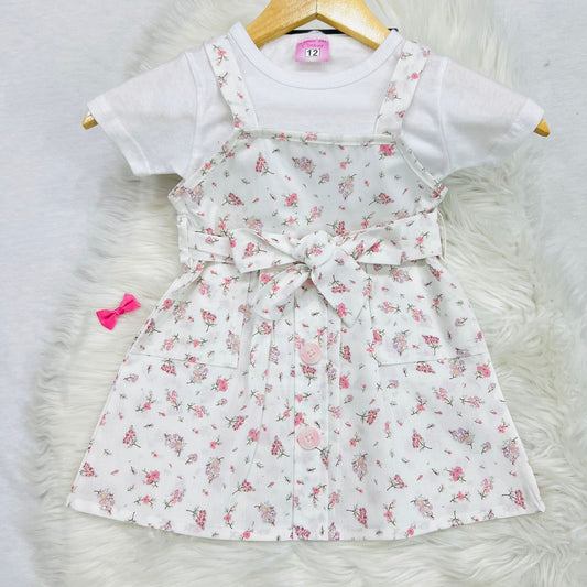 White Top Blended White Pink Floral Dangree Cotton