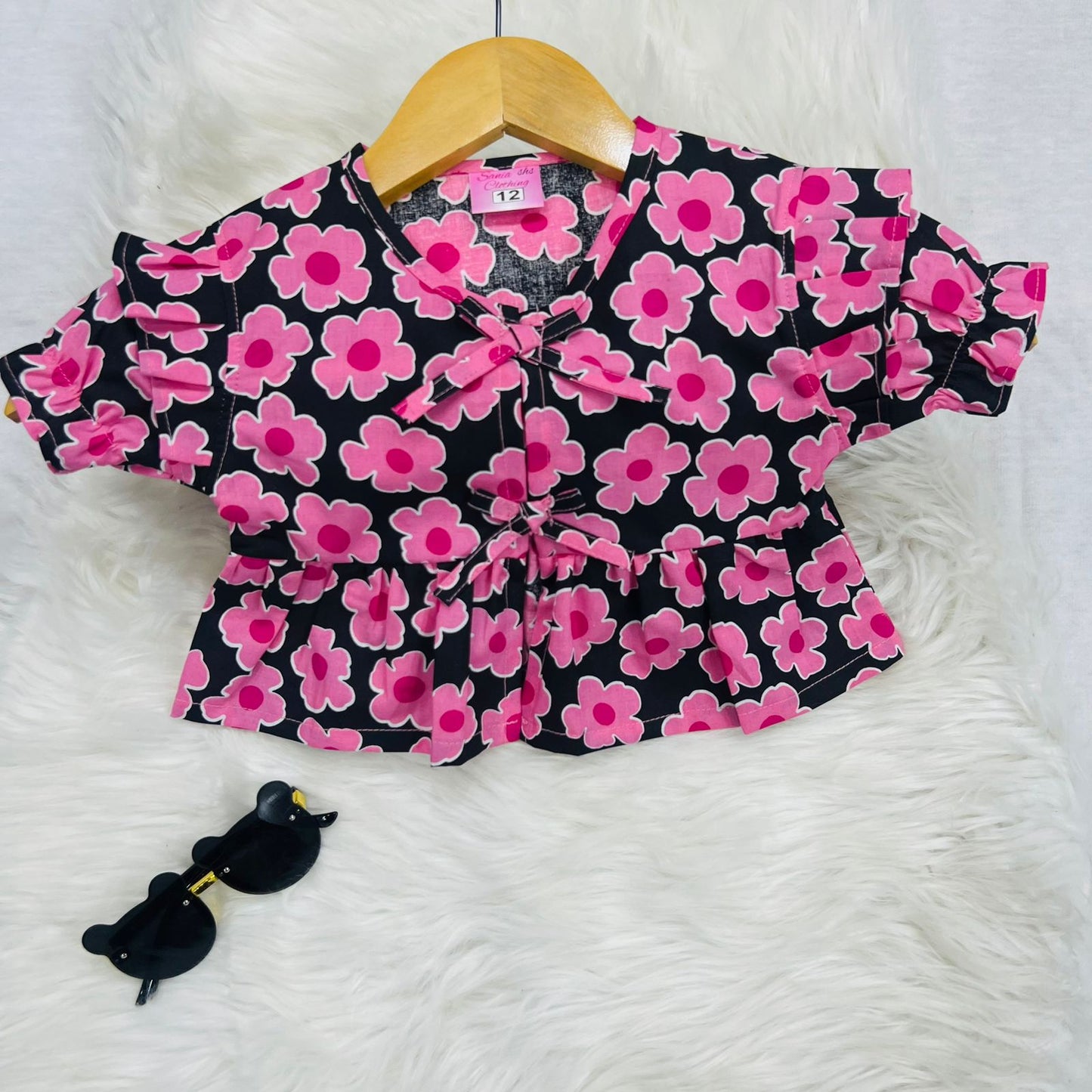 Black Pink Floral Top Trouser Cotton