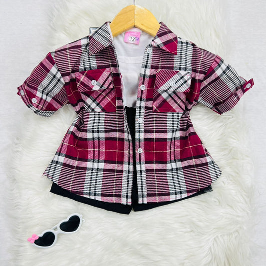 White Inner Blended Maroon White Check Button Down Shirt Black Shorts Cotton Stuff
